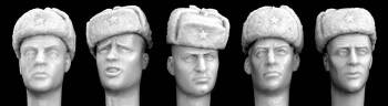 5 heads with Soviet style WWII ushanka cold weathe