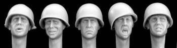 5 Heads wearing plain US helmets M1